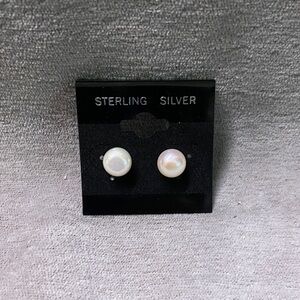 Sterling Silver Faux Pearl Stud Earrings